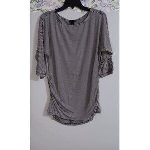 Banana Republic Large Strip Nautical Blue Grey Ruche Casual Dolman Sleeve Top